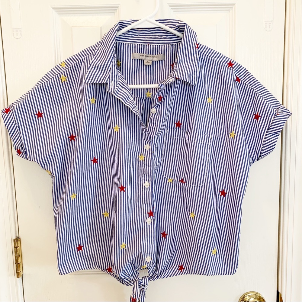 Andrew Marc Striped Embroidered Star Top